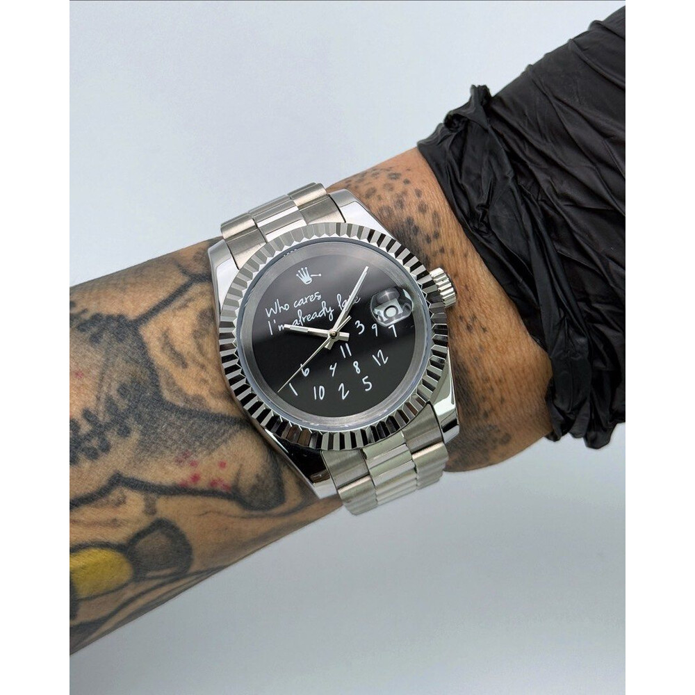 Custom Seiko Mod • Black Relax "Who Cares" Silver DateJust President • 39mm